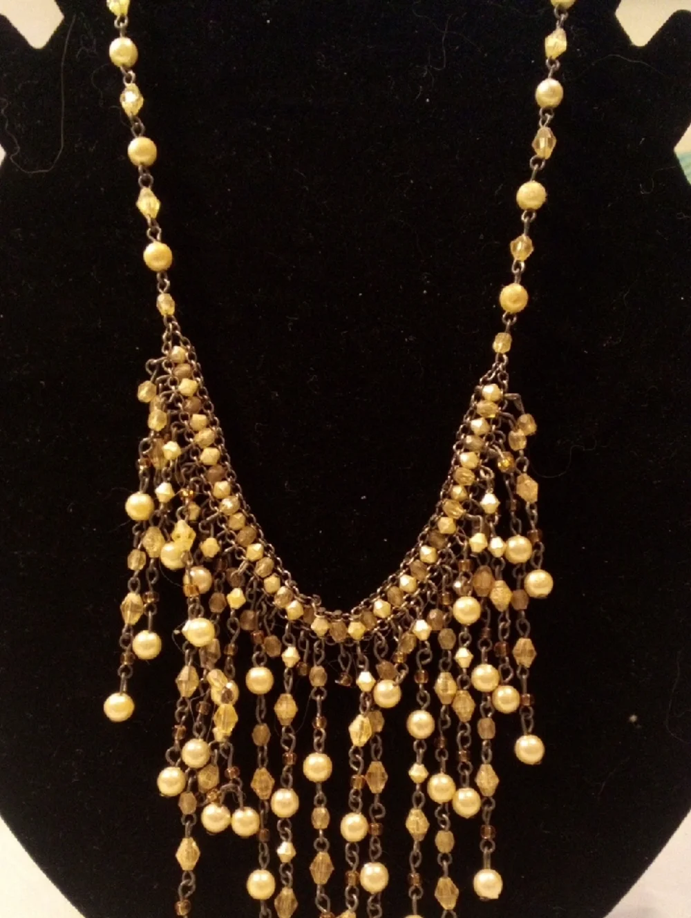 Gold Bead Fringe Statement Necklace - Women Jewelry